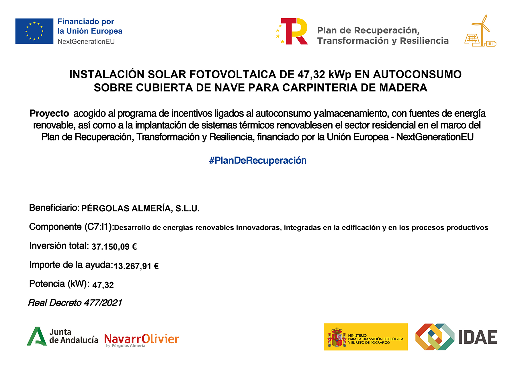 Instalación Fotovoltaica en Carpinteria NavarrOlivier